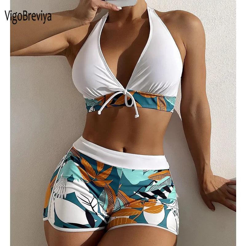 VigoBreviya 2022 Print Tied Halter Swimwear Women Sexy High Waist